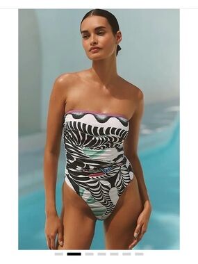 Anthropologie Celandine Ruched White Printed One-Piece Swimsuit